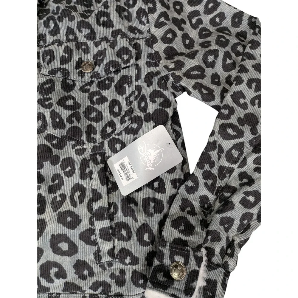 Disney Mickey Mouse Kids XS Leopard Print Corduroy Jacket Faux Shearling Collar